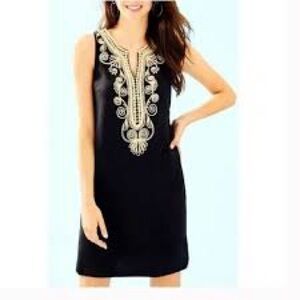 Lilly Pulitzer Black Gold Carlotta Stretch Shift Dress Black Gold Size 14